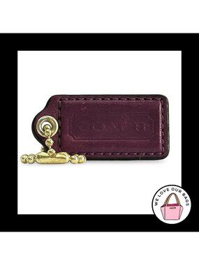 COACH HANG TAG 2" Purple Smooth Leather Bag Charm Keychain Fob Brass Medium